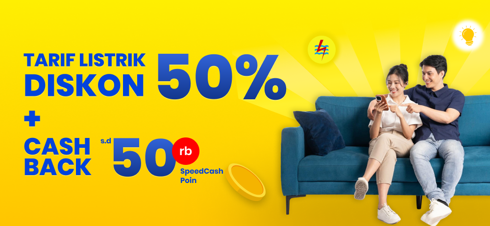 Tarif listrik diskon 50% + Cashback 50rb