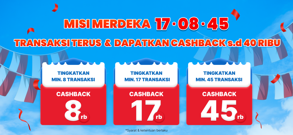 Misi merdeka cashback sampai 40%